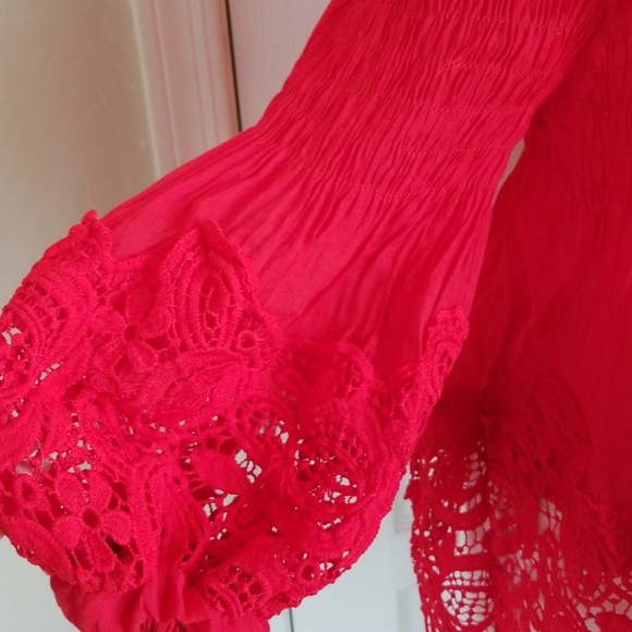 Red Lace Off the Shoulder Top NWOT - Picture 4 of 5